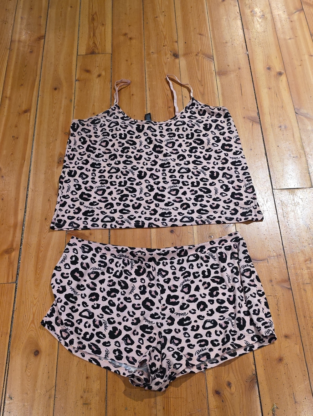 bebe Pink Leopard Print Two-Piece Sleep Set